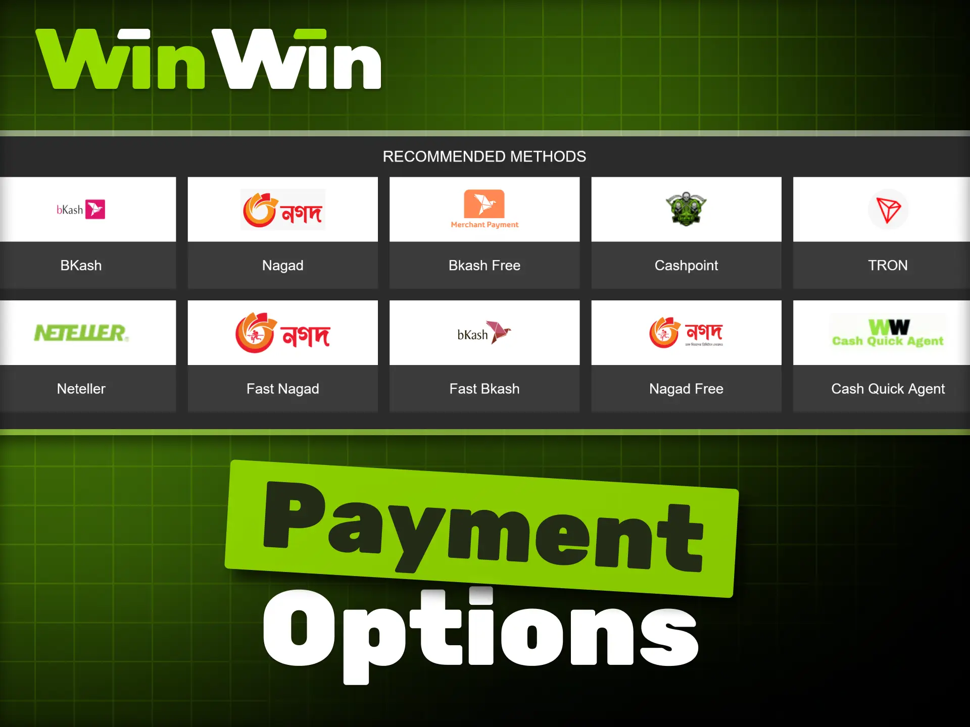 WinWIn offers Bangladeshi users the most common and trusted payment methods.