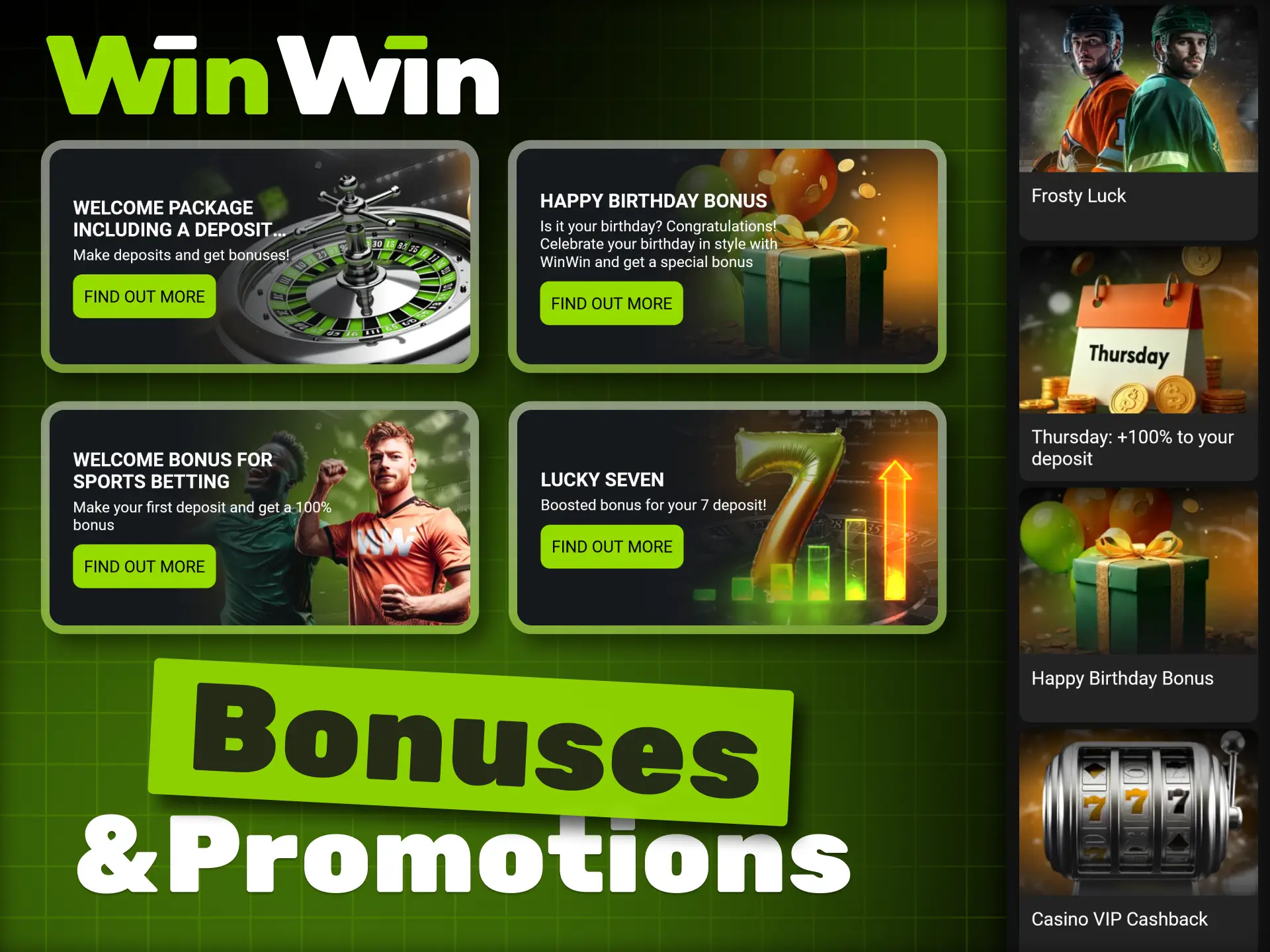 The WinWin mobile app offers welcome bonuses to new users.