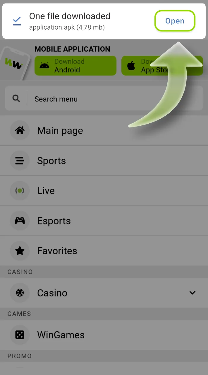 Install the WinWin app on your Android device.