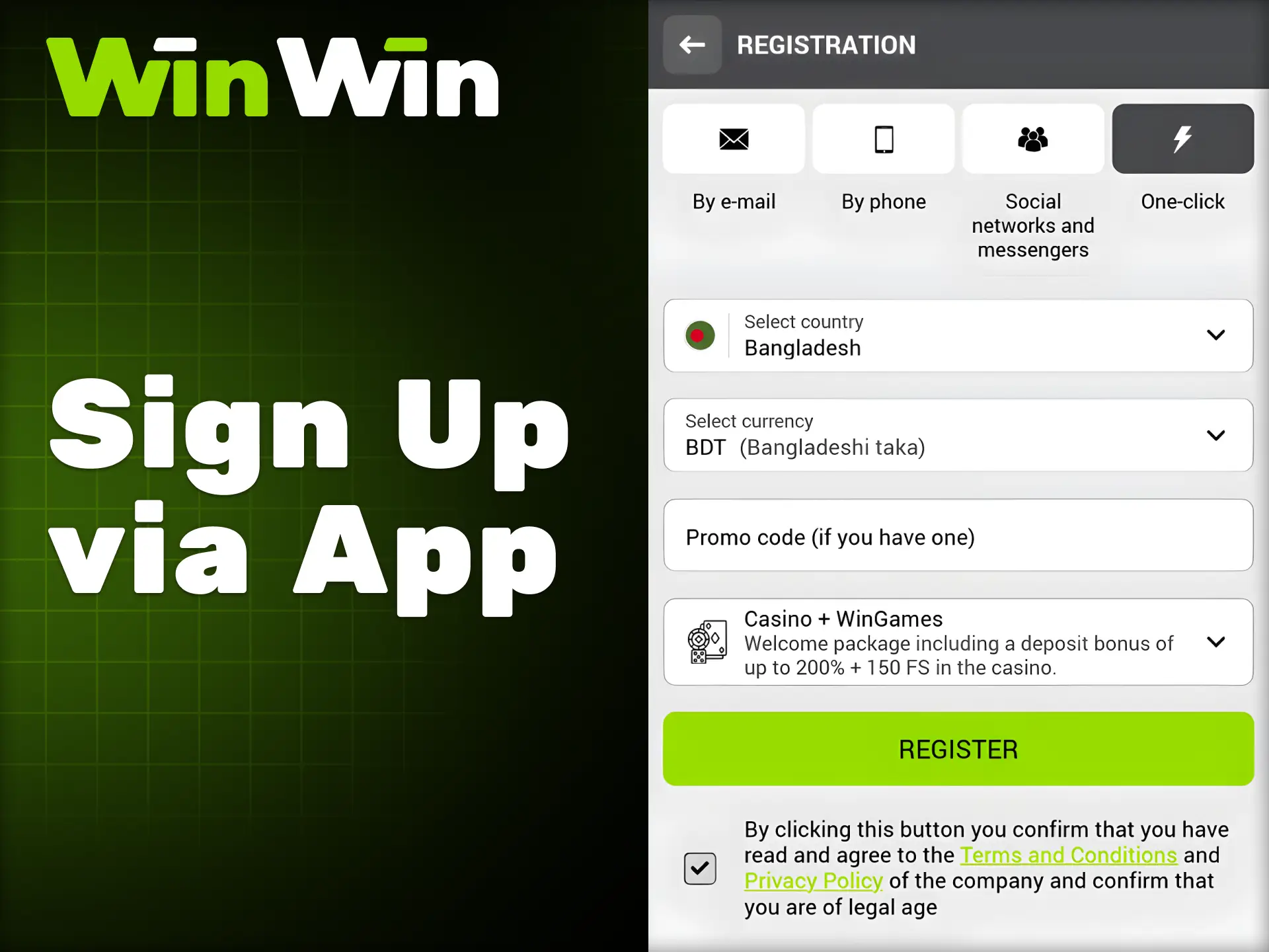 Registering via the WinWin mobile app is quick and straightforward.