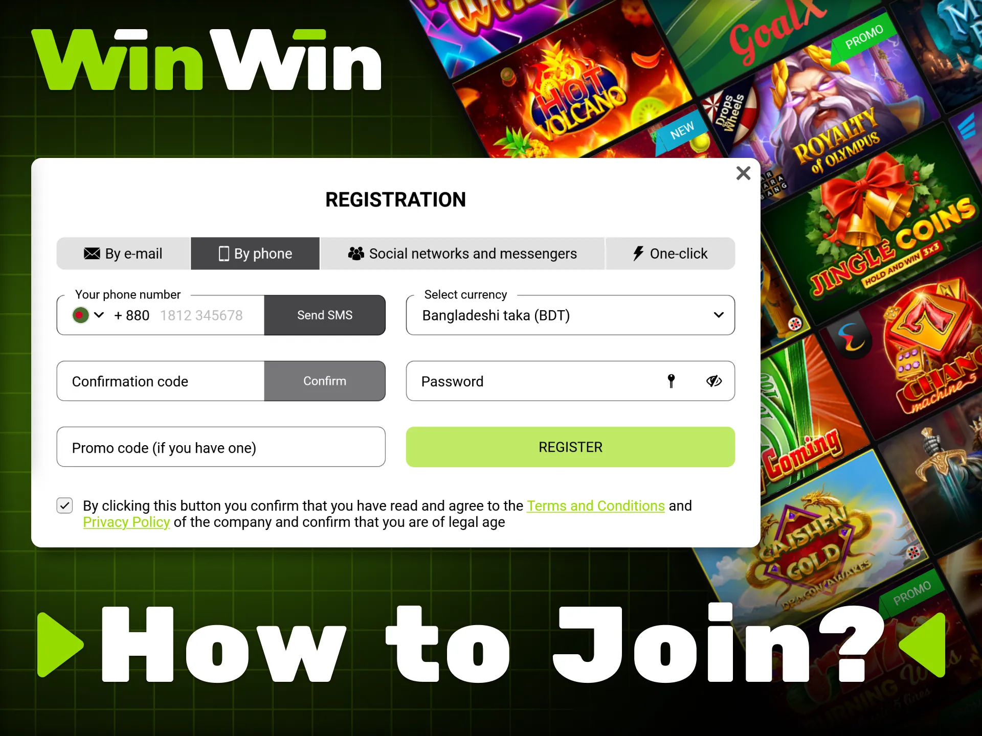 Create an account at WinWin and start playing your favorite casino games.