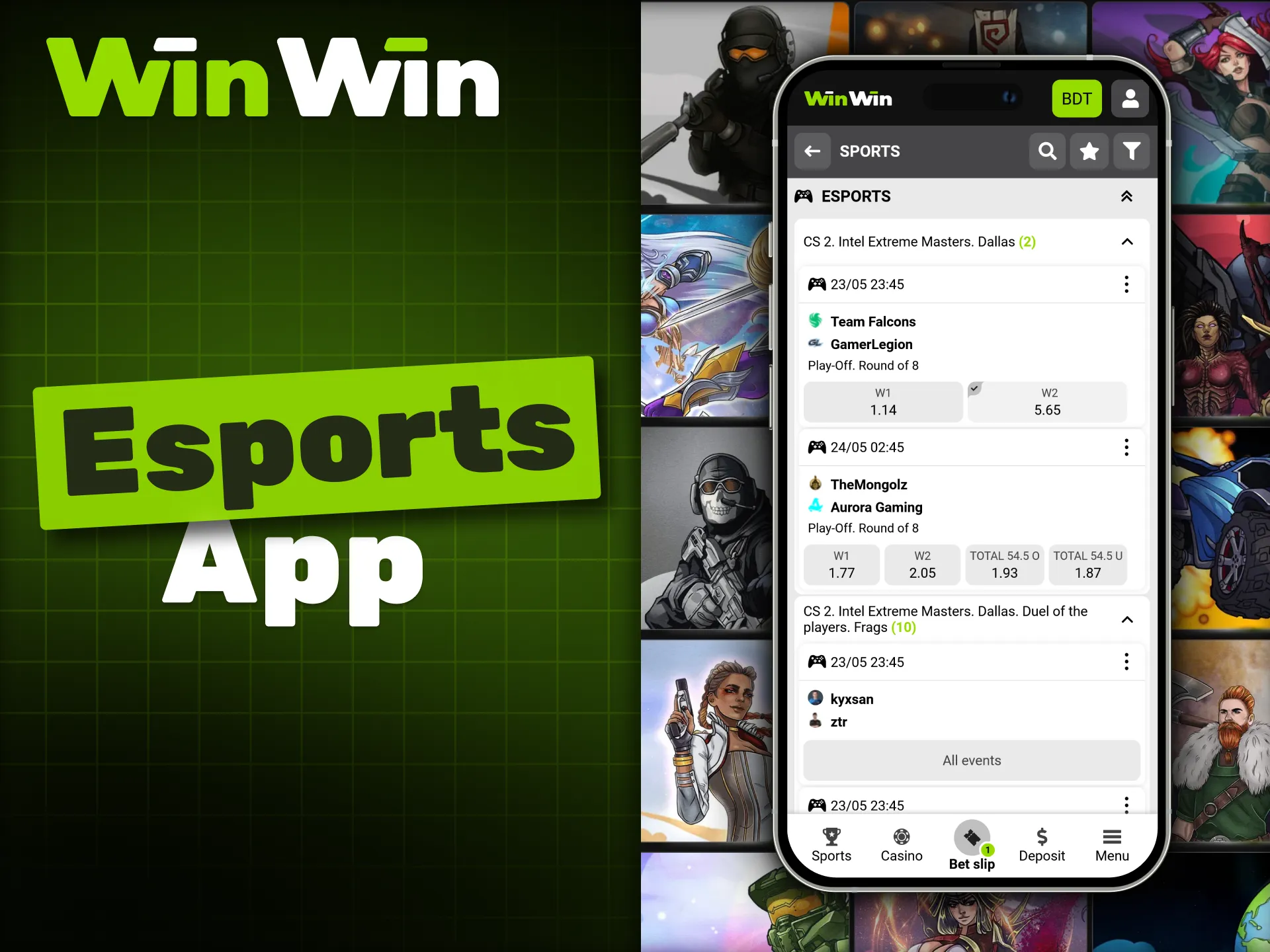 Betting on eSports in the WinWin app is even more convenient.