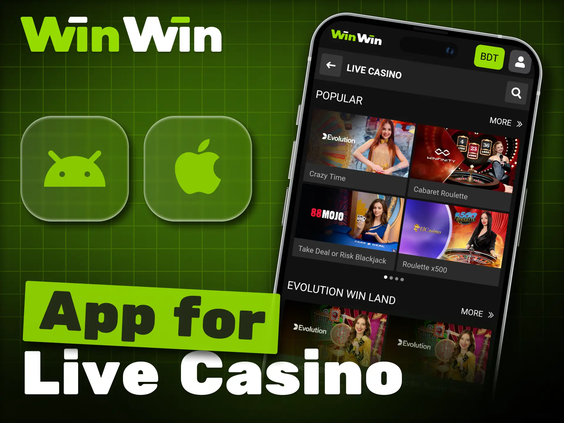 Access live dealer games on the go through the WinWin casino app.