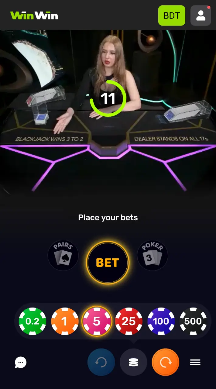 Place your bets and win big at WinWin live casino.