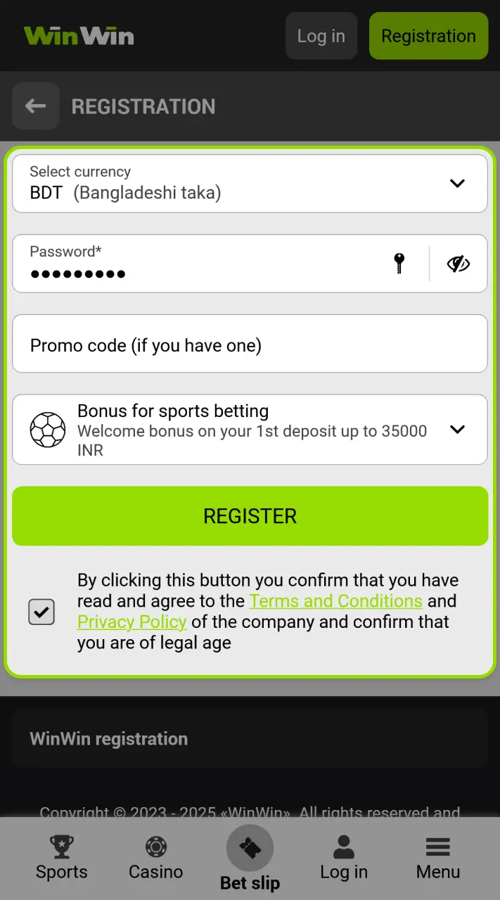 Create a WinWin account to start your live casino gaming experience.