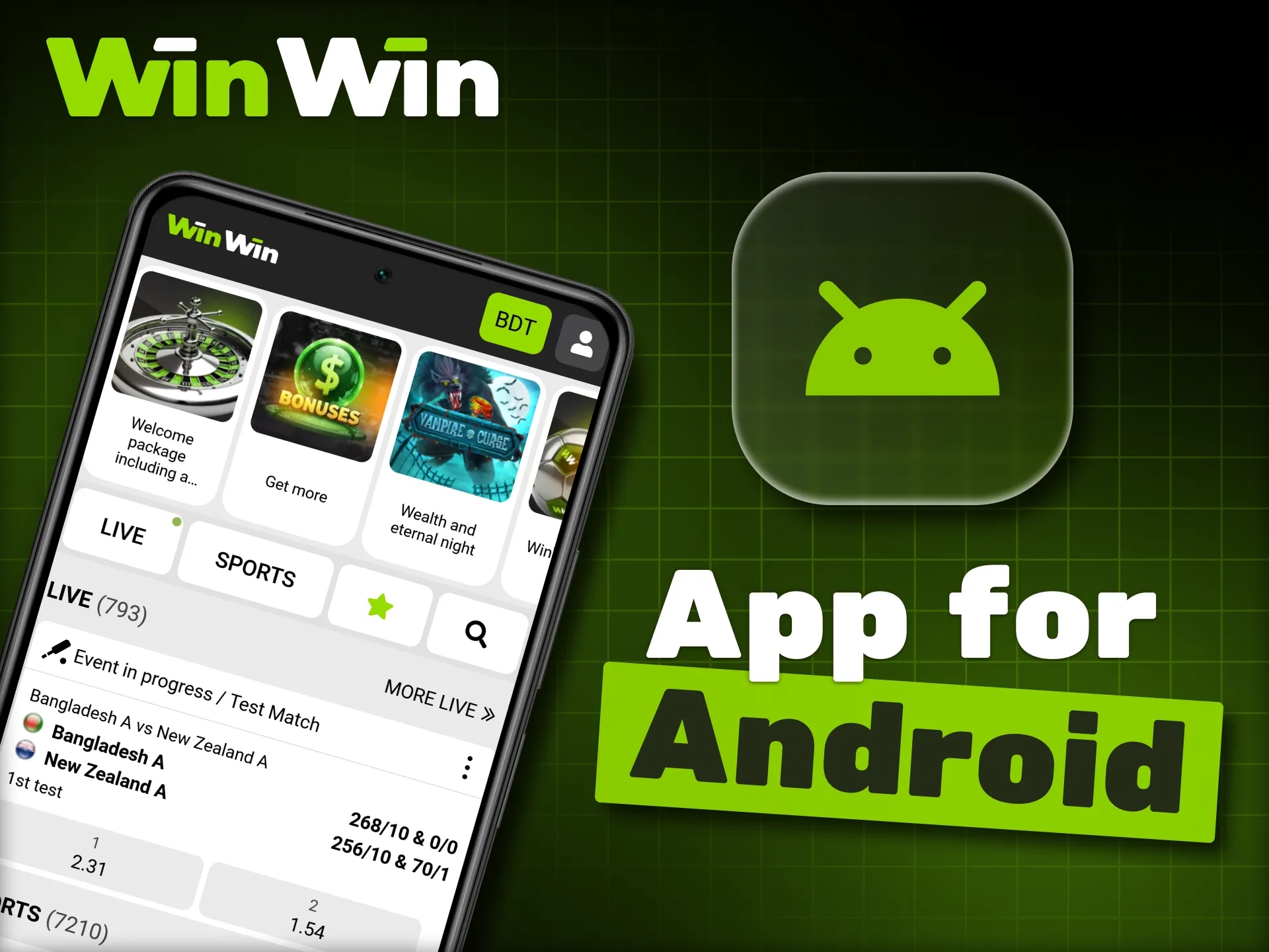 Download and install the WinWin mobile app on your Android device.