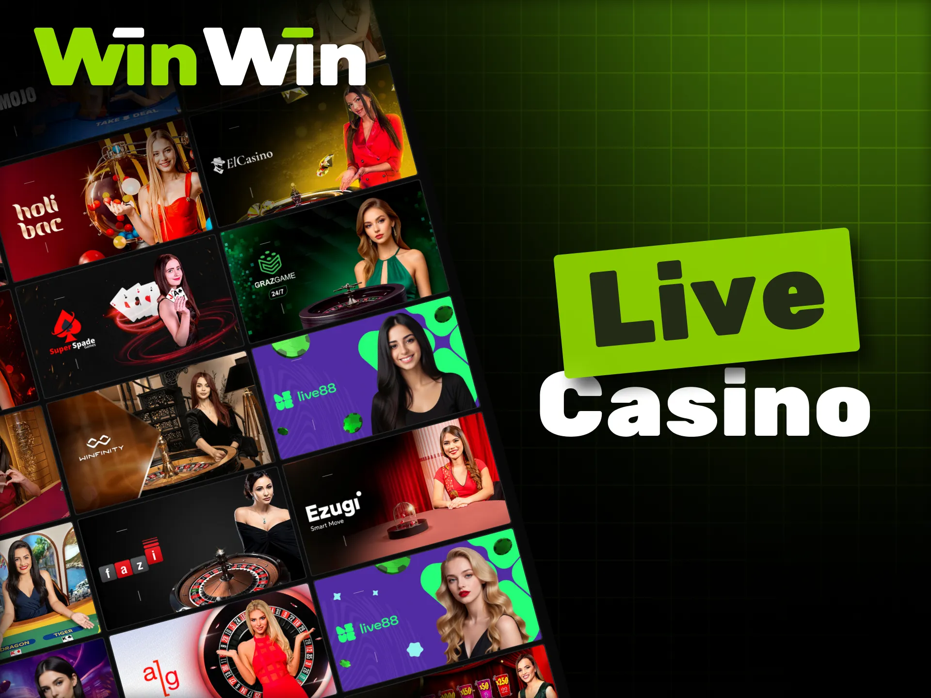 Play with real dealers in the live casino section of WinWin.