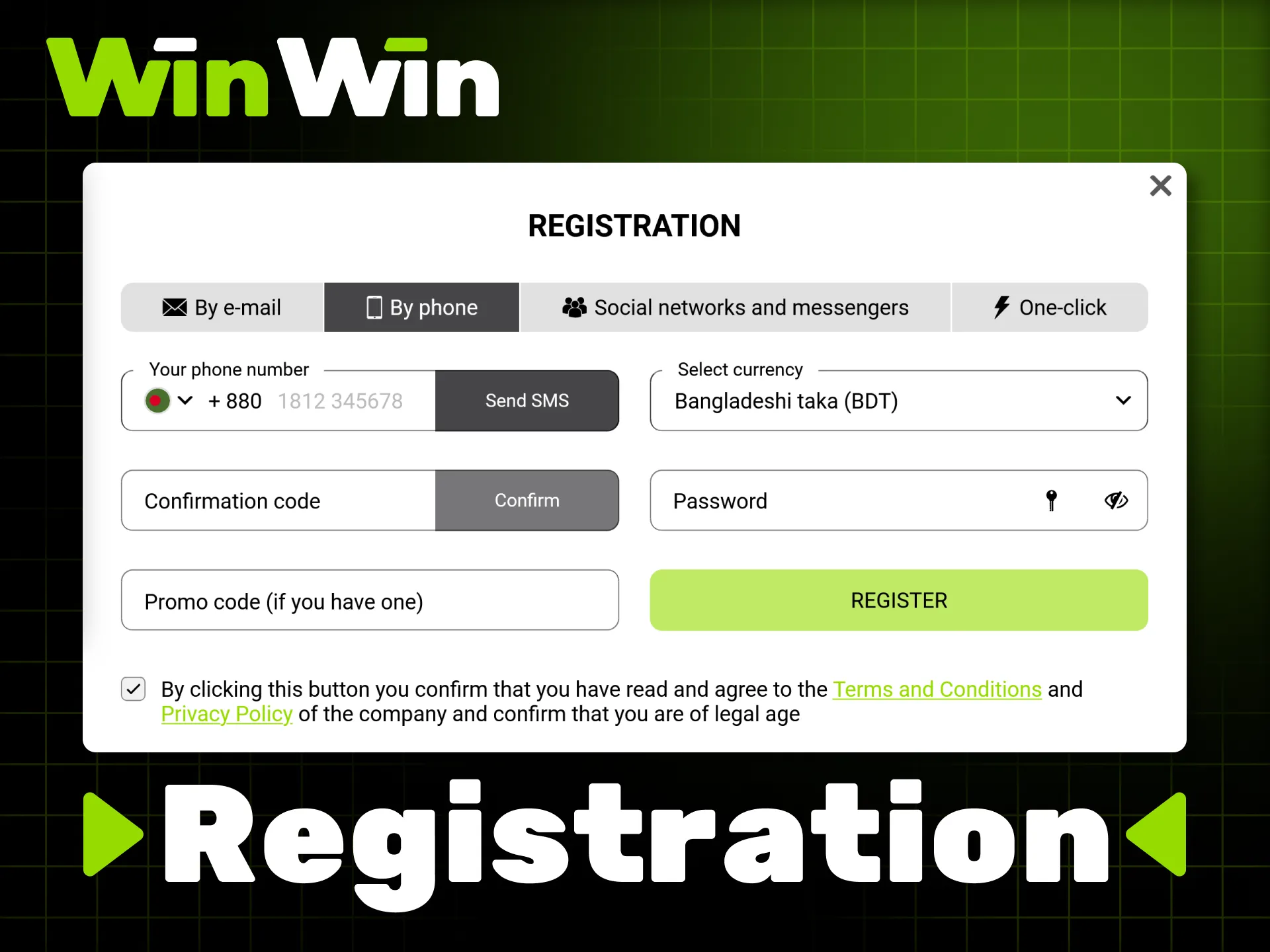 Easily and swiftly set up your WinWin casino account.
