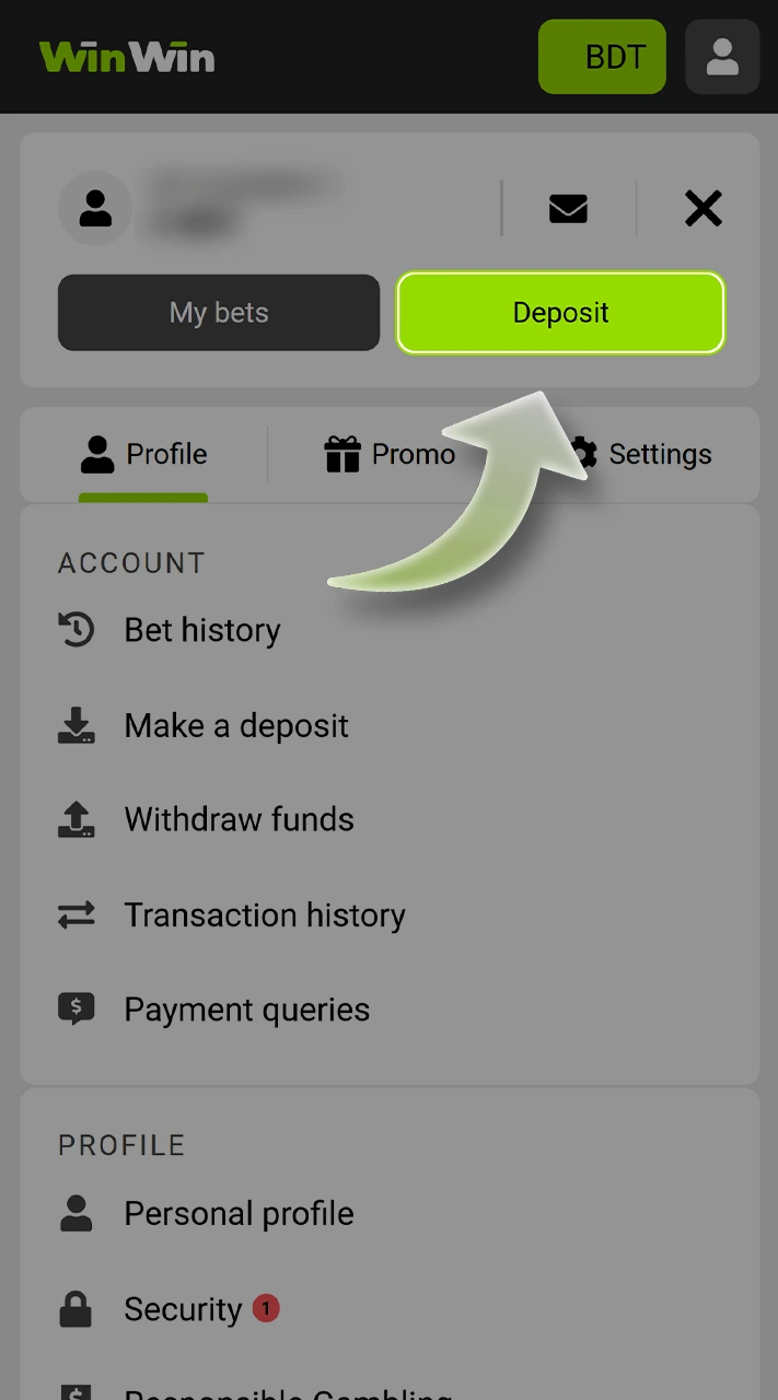 Use the deposit button at WinWin.