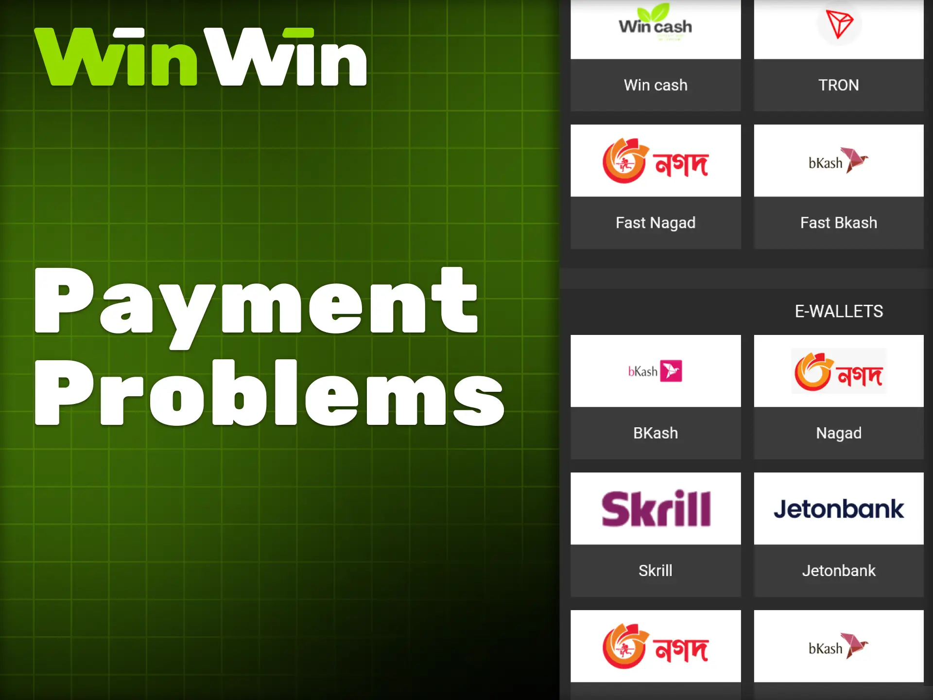 Contact WinWin support for help with any payment-related issues.