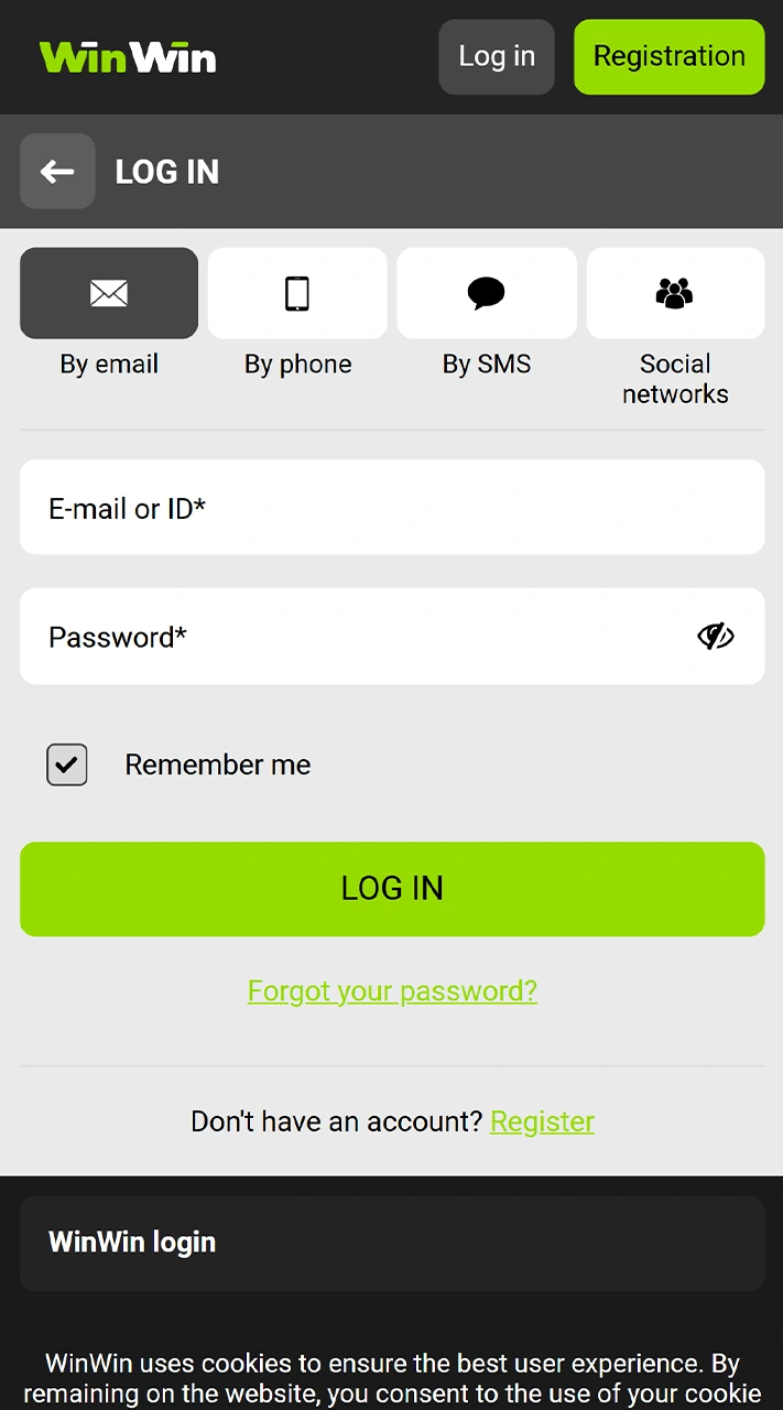 Enter the login details for your WinWin account.