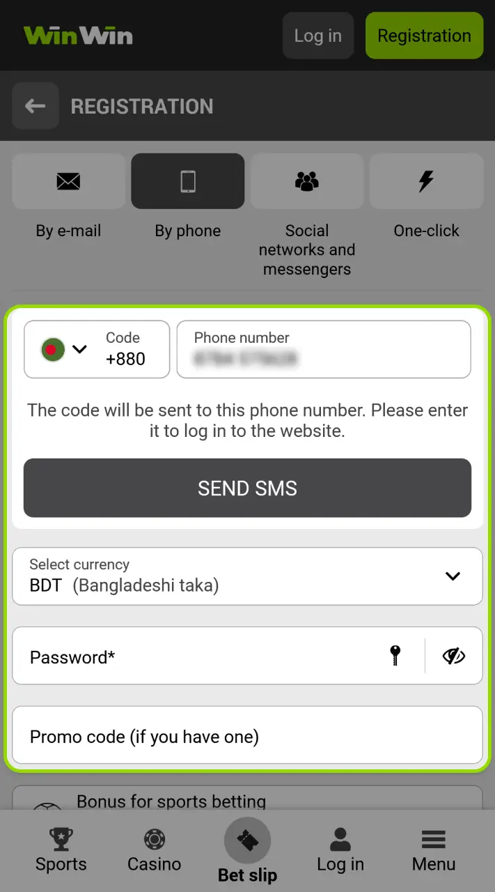 Provide the necessary information to create your WinWin account.