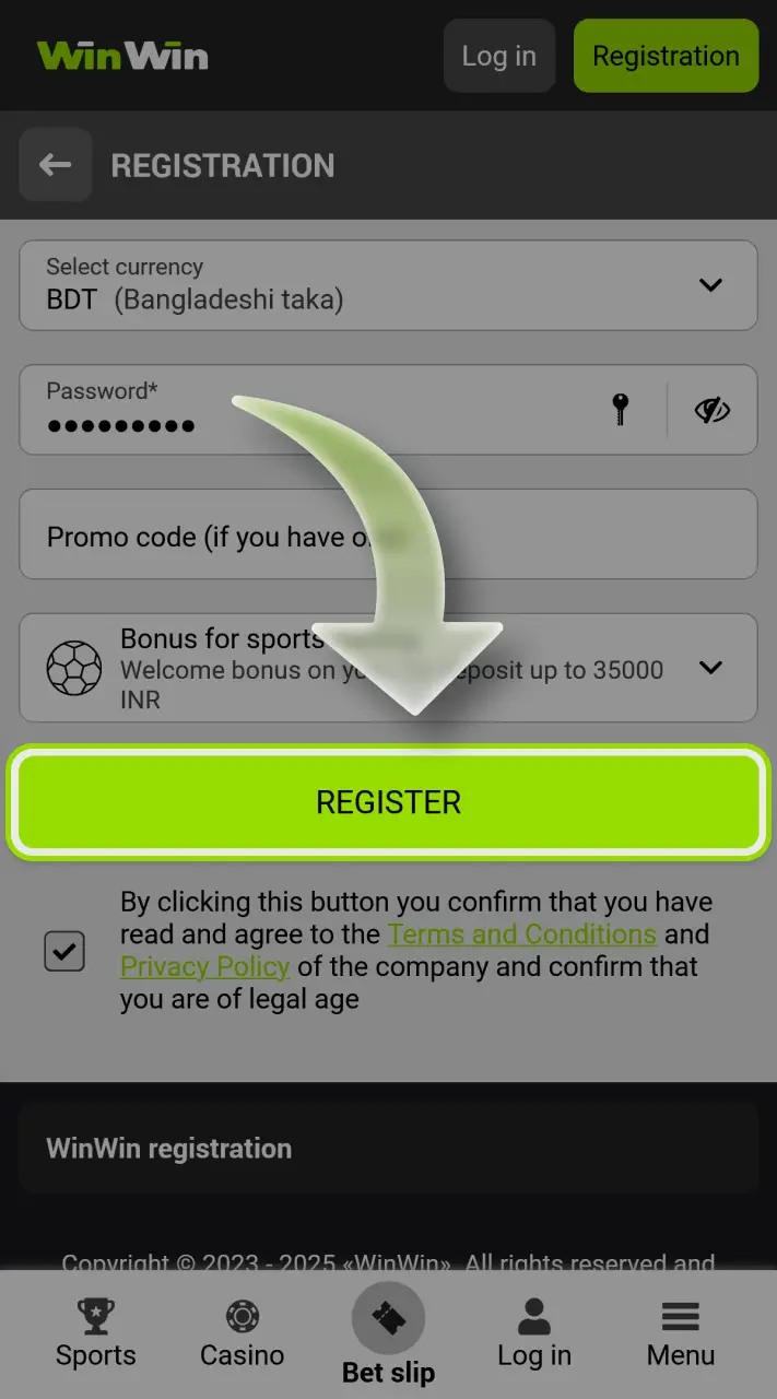 Complete the registration process at WinWin to start betting.