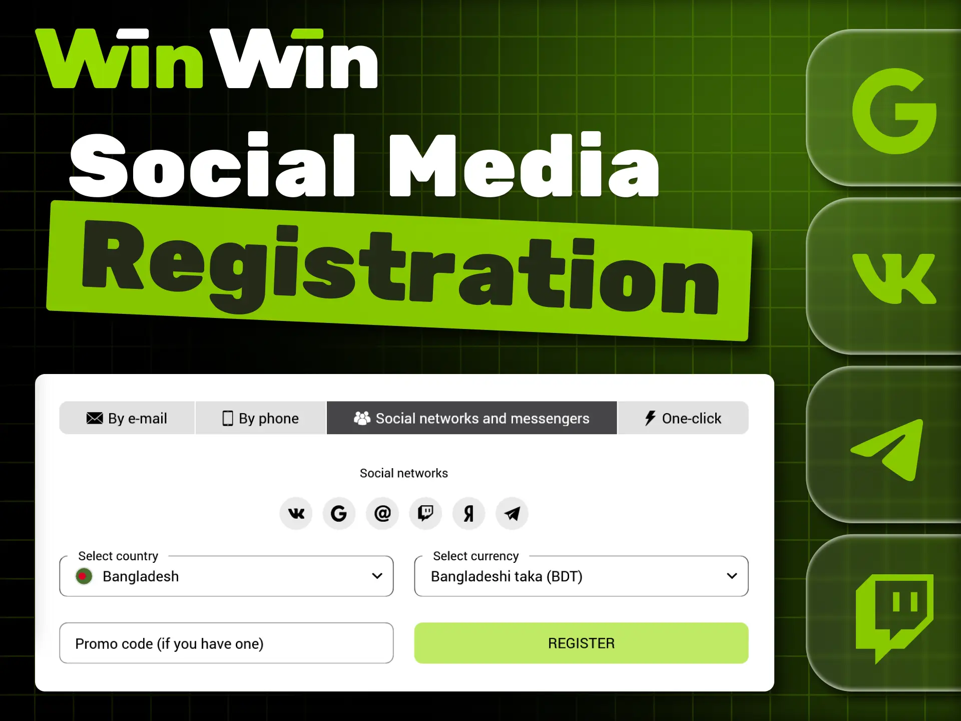 Register on WinWin through your favorite social media platforms.