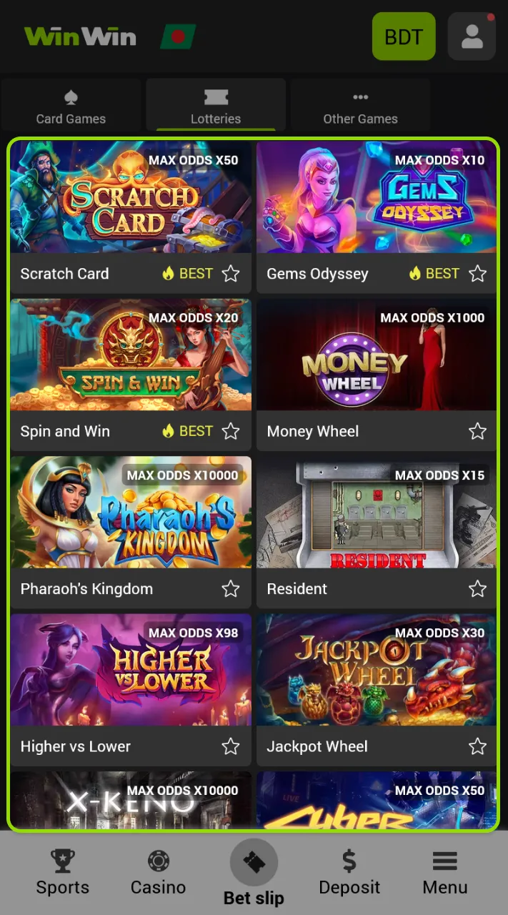 Choose your preferred lottery game to play at WinWin.