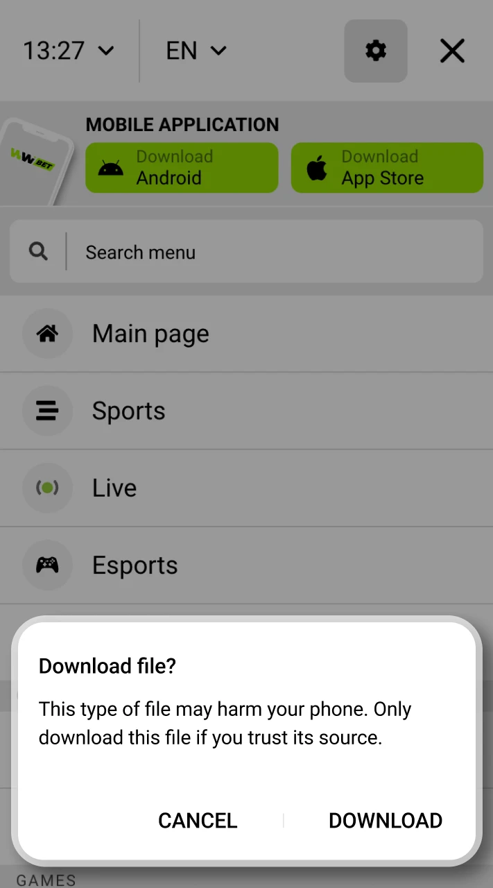 Start downloading the WinWin APK file.