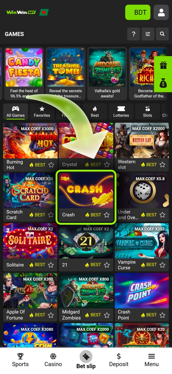 Choose a game or sport event and start betting at WinWin.